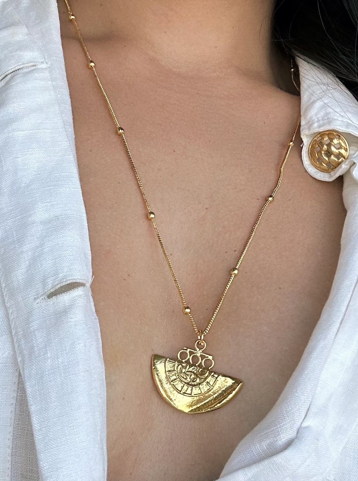 Half Moon Fossil Gold Necklace