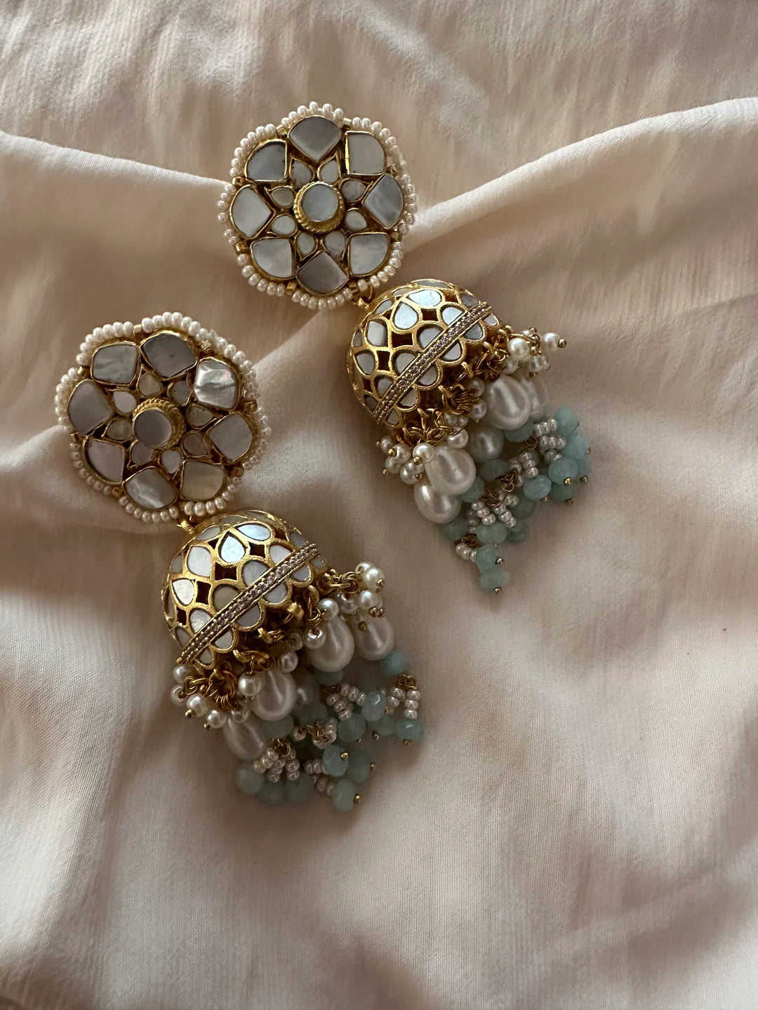 Bareily Mother of Pearl Jhumki Earrings