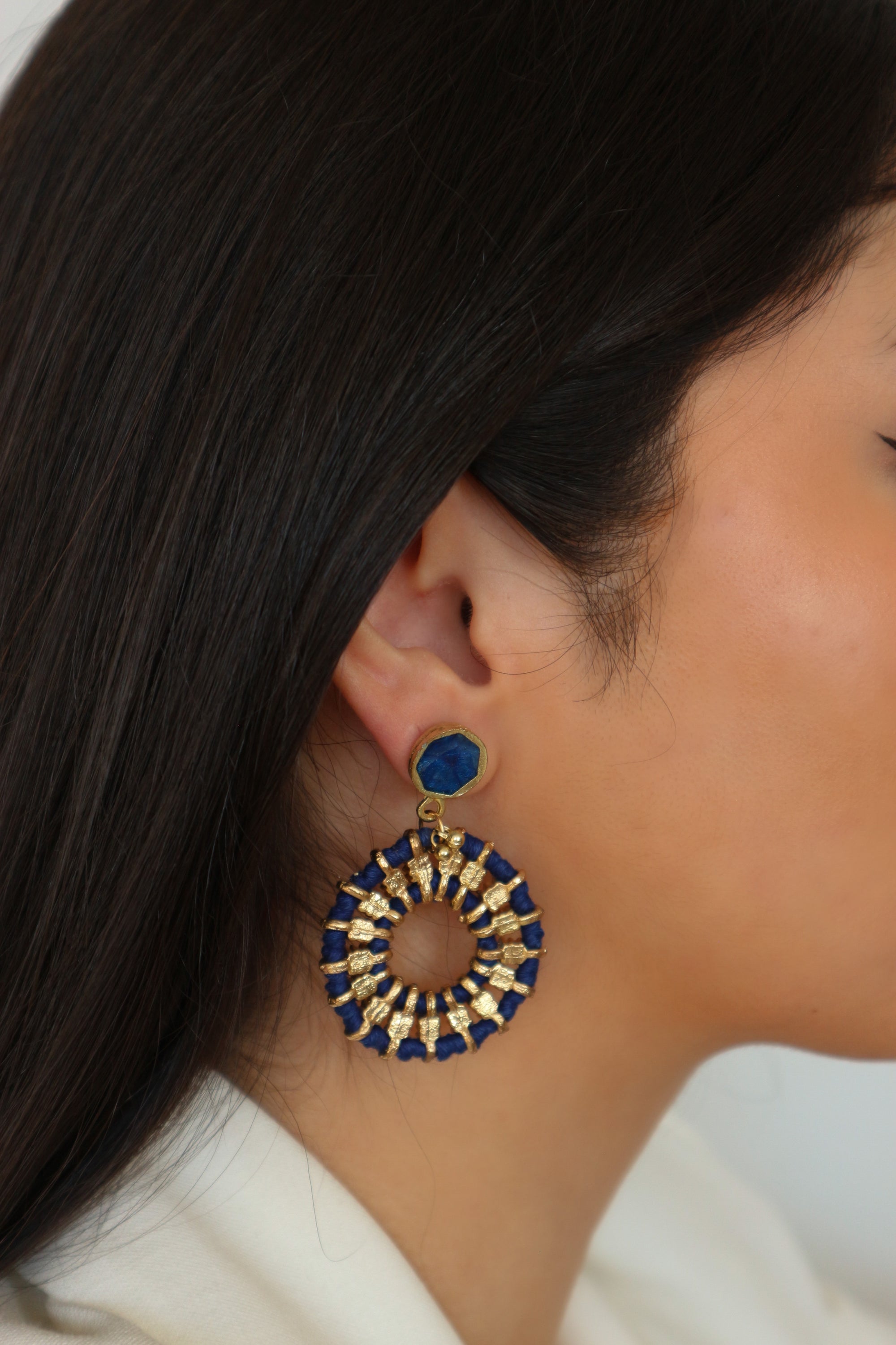 Woven Drop Hoop Earrings in Blue