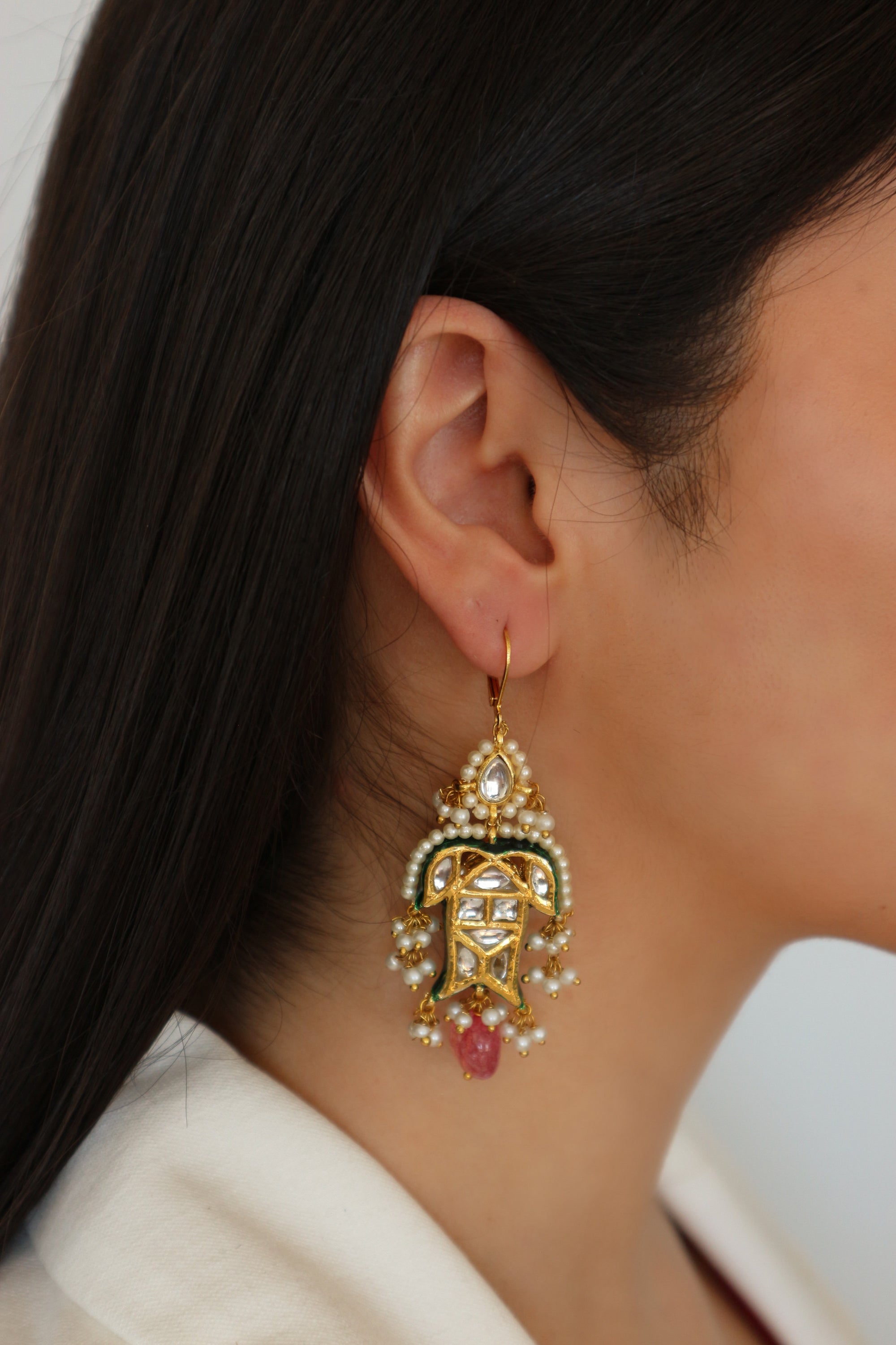 Jal Ki Rani Kundan & Tourmaline Drop Earrings