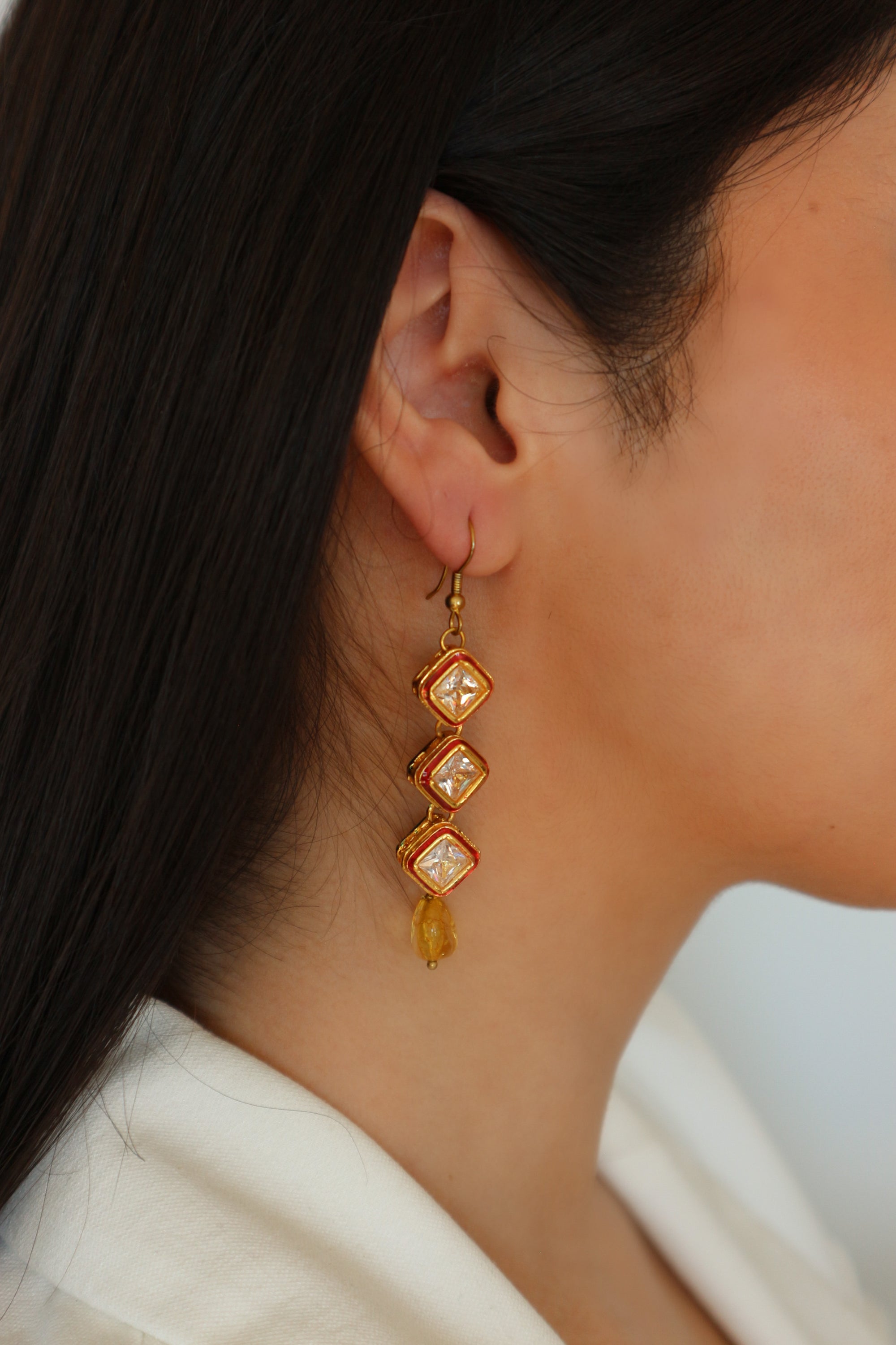 Triple Kundan Drop Earrings