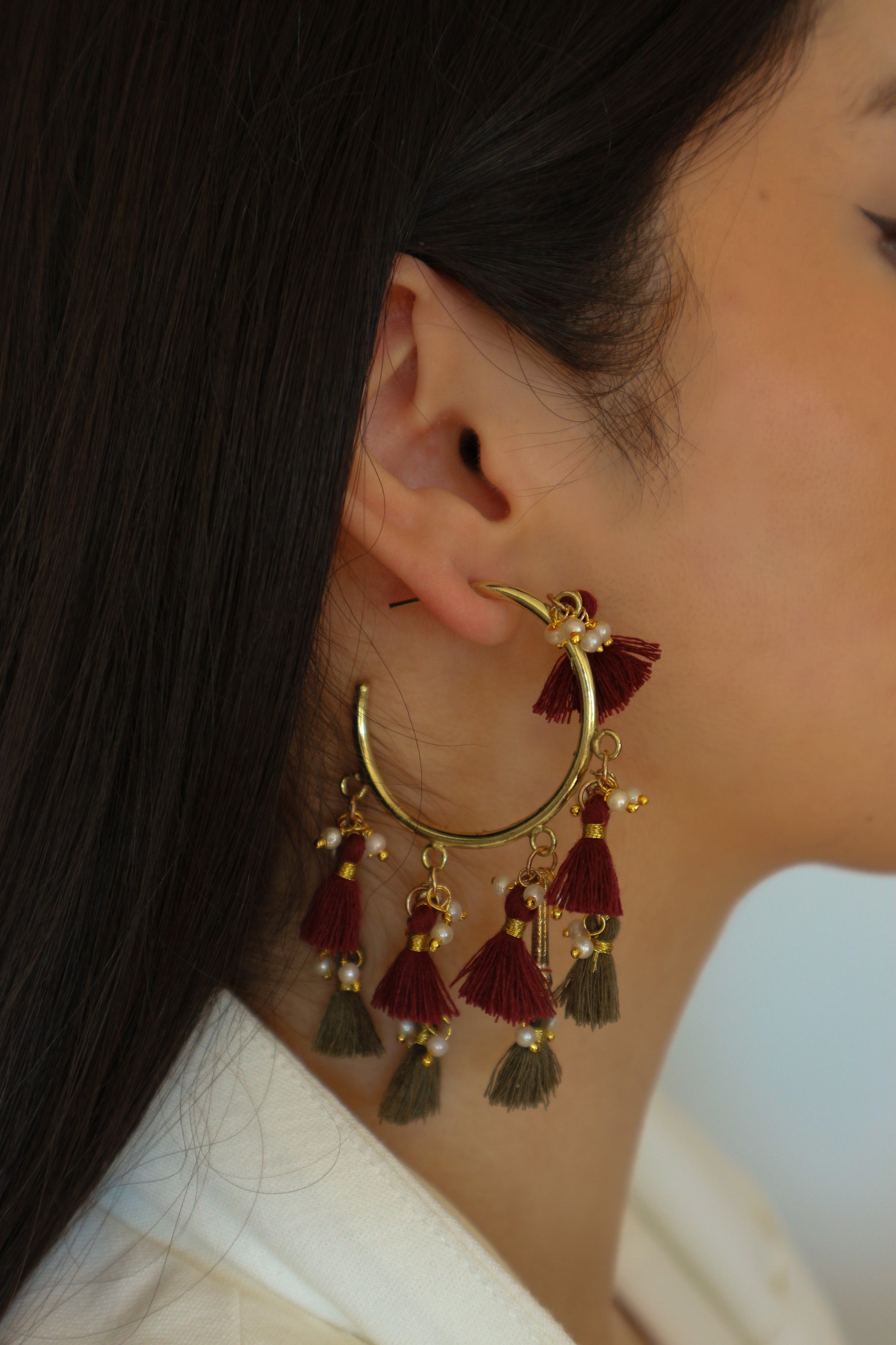 Deep Tassel Hoop Earrings