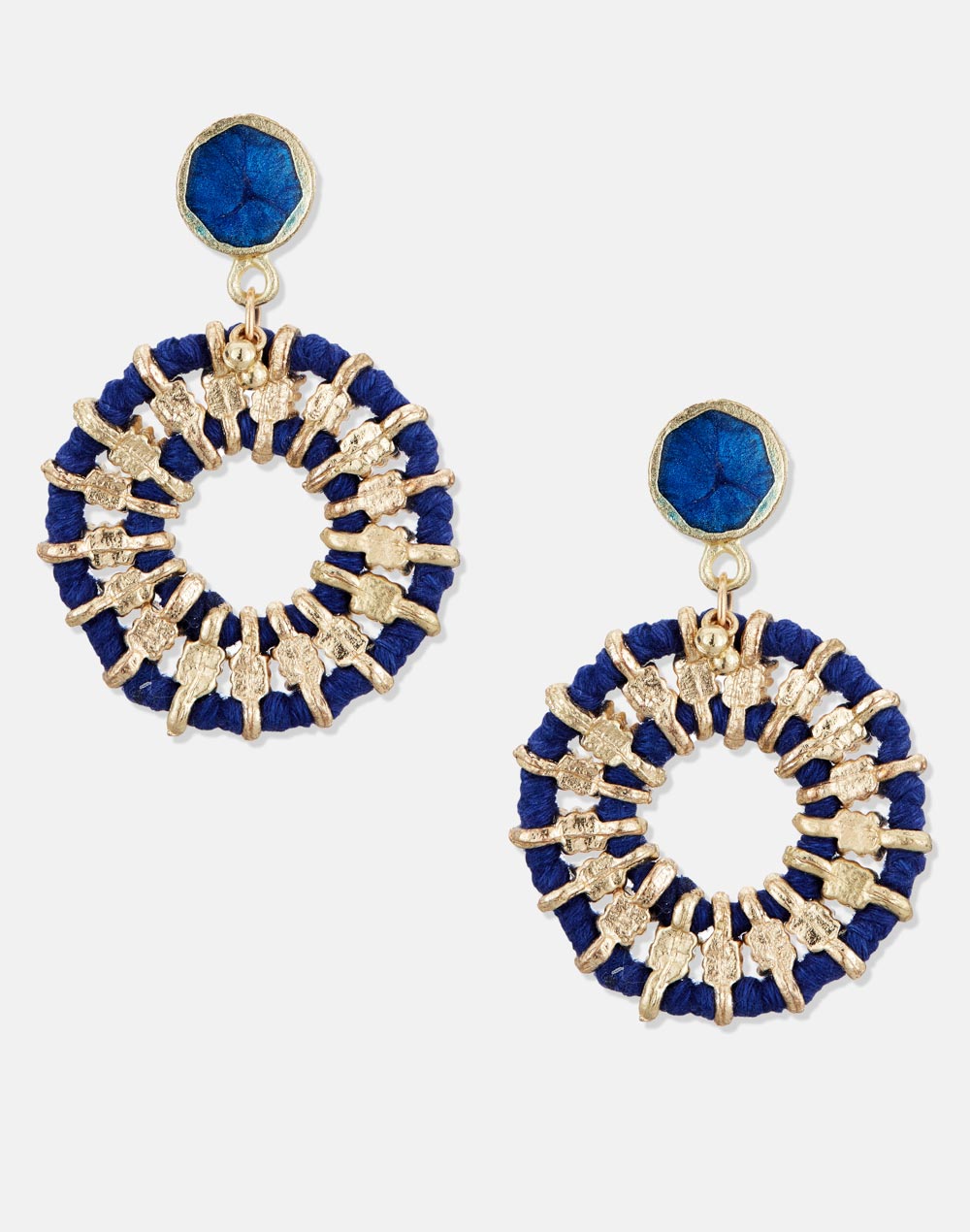 Woven Drop Hoop Earrings in Blue