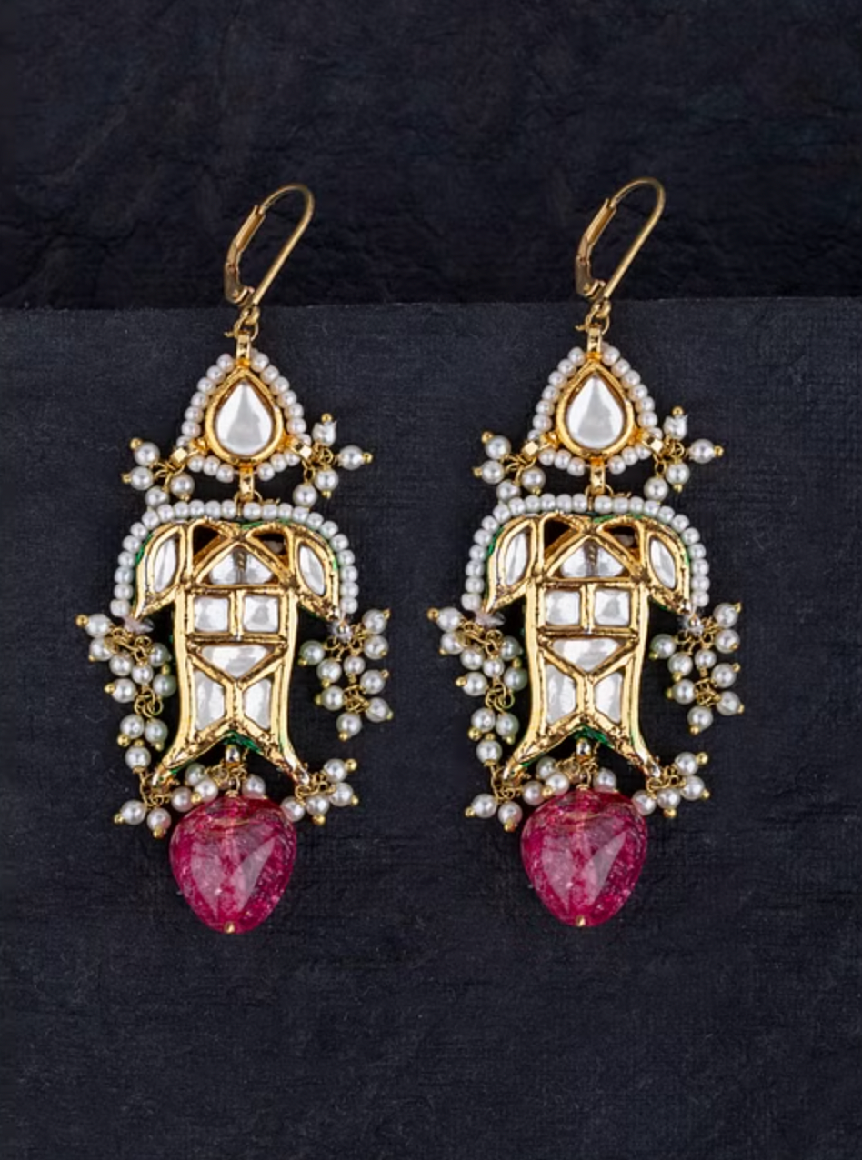 Jal Ki Rani Kundan & Tourmaline Drop Earrings