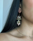 Moon Kundan Drop Earrings in Pink