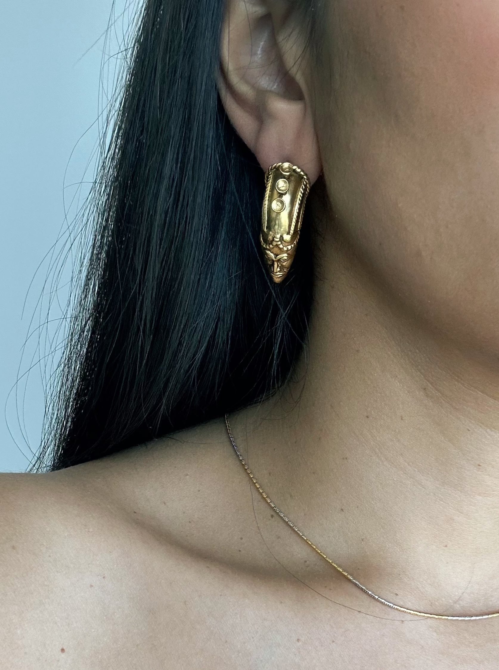 Mask Tribal Gold Earrings
