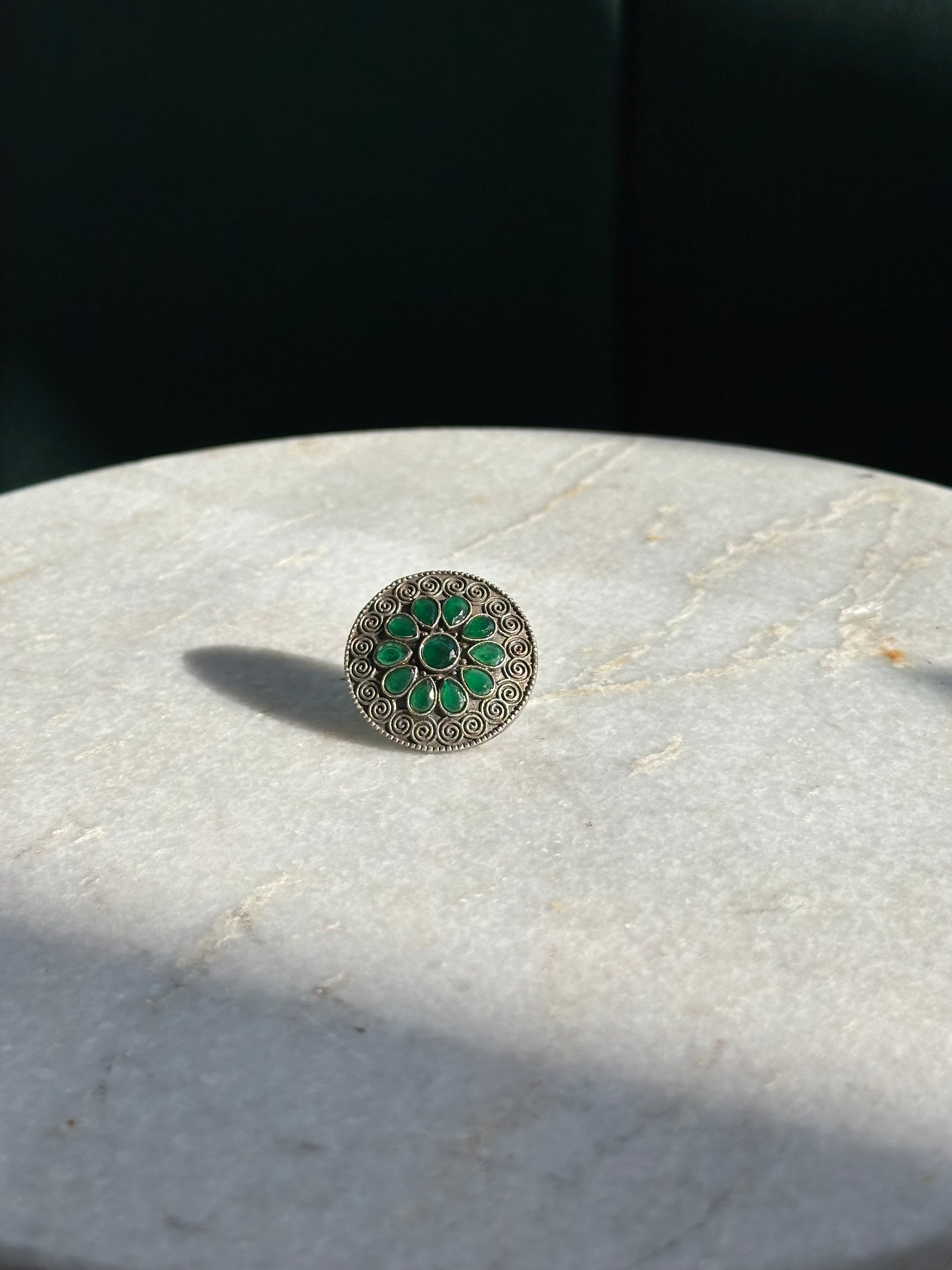 Green Asoka Phool Ring