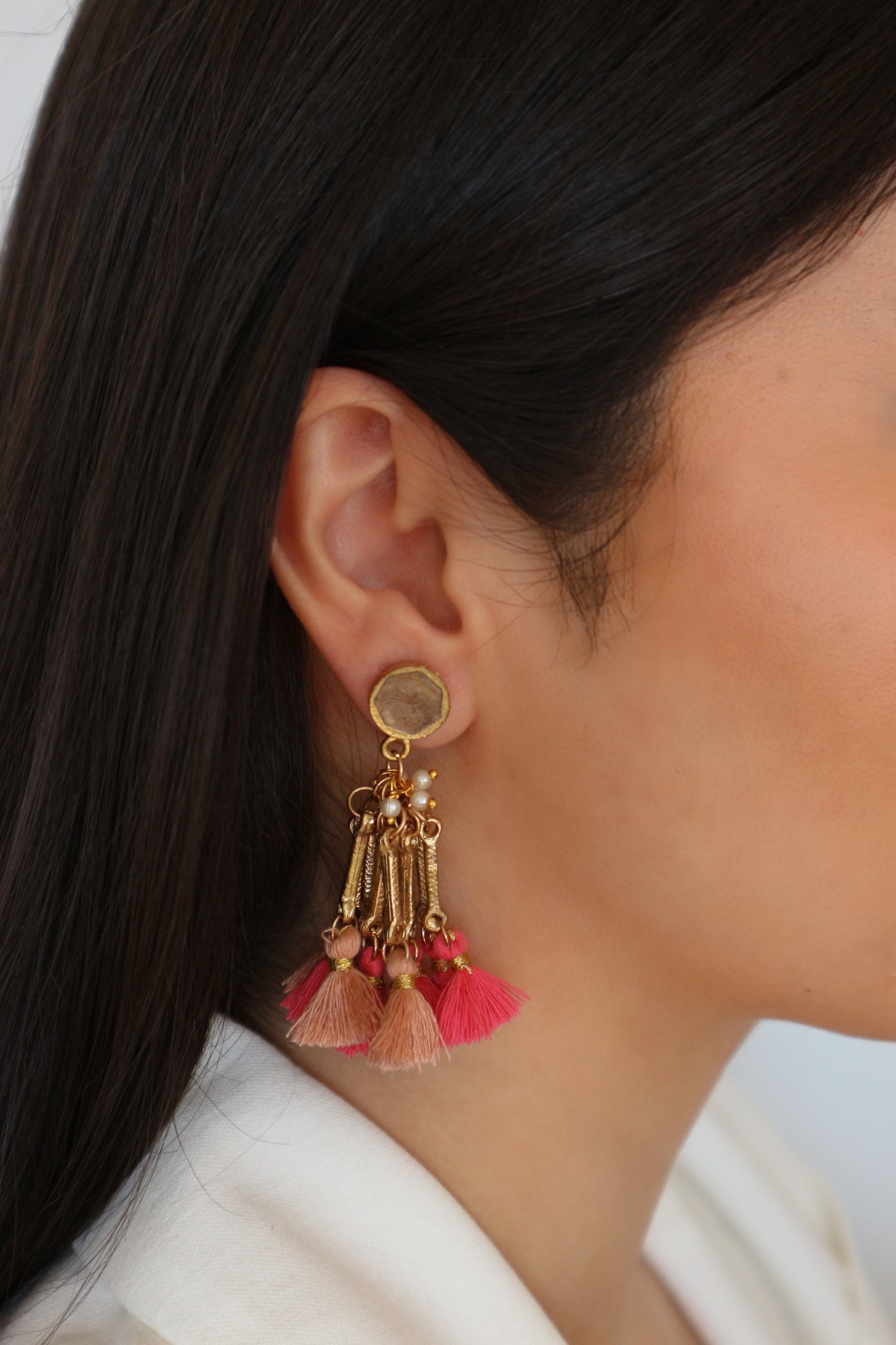 Pink Drop Tassel Earrings