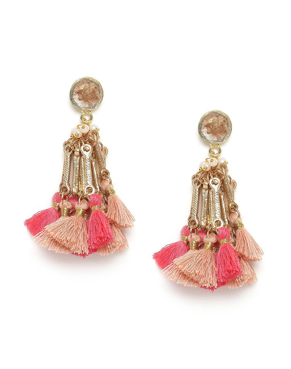 Pink Drop Tassel Earrings