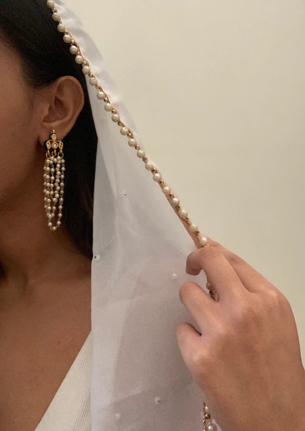 Trishool Curtain Pearl Earrings